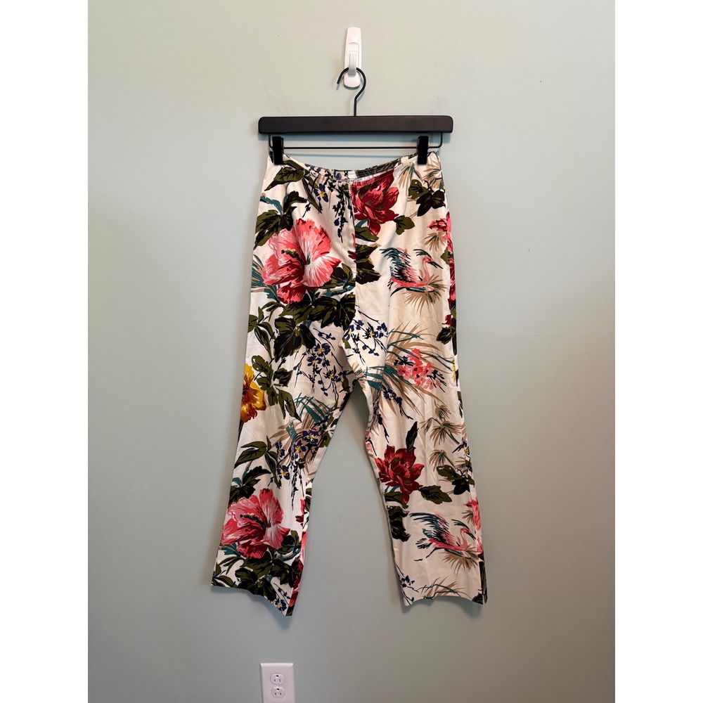 Vintage Ilyse Hart LTD Botanical Floral‎ Cropped Pants High Rise Tropical Bird 8